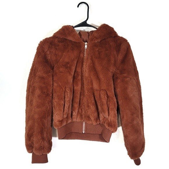 Love tree teddy brown zip up hoodie jacket S - Picture 1 of 6